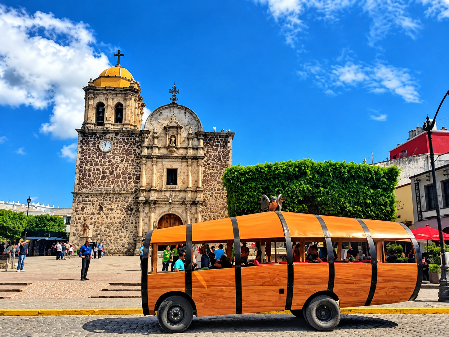 Barril turístico frente a la iglesia de Tequila